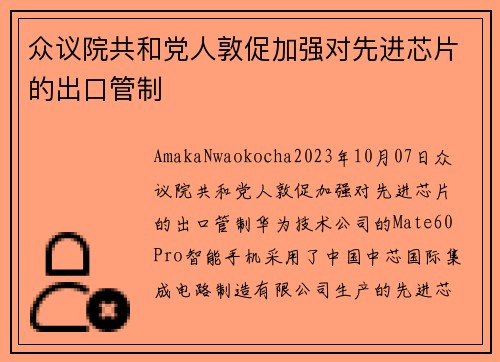 众议院共和党人敦促加强对先进芯片的出口管制 